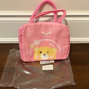 Pink Space Bear Kids Lunch Bag with Aluminum Foil - Brand New Condition